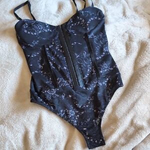 Anthropologie Black and Gray Corset Bodysuit